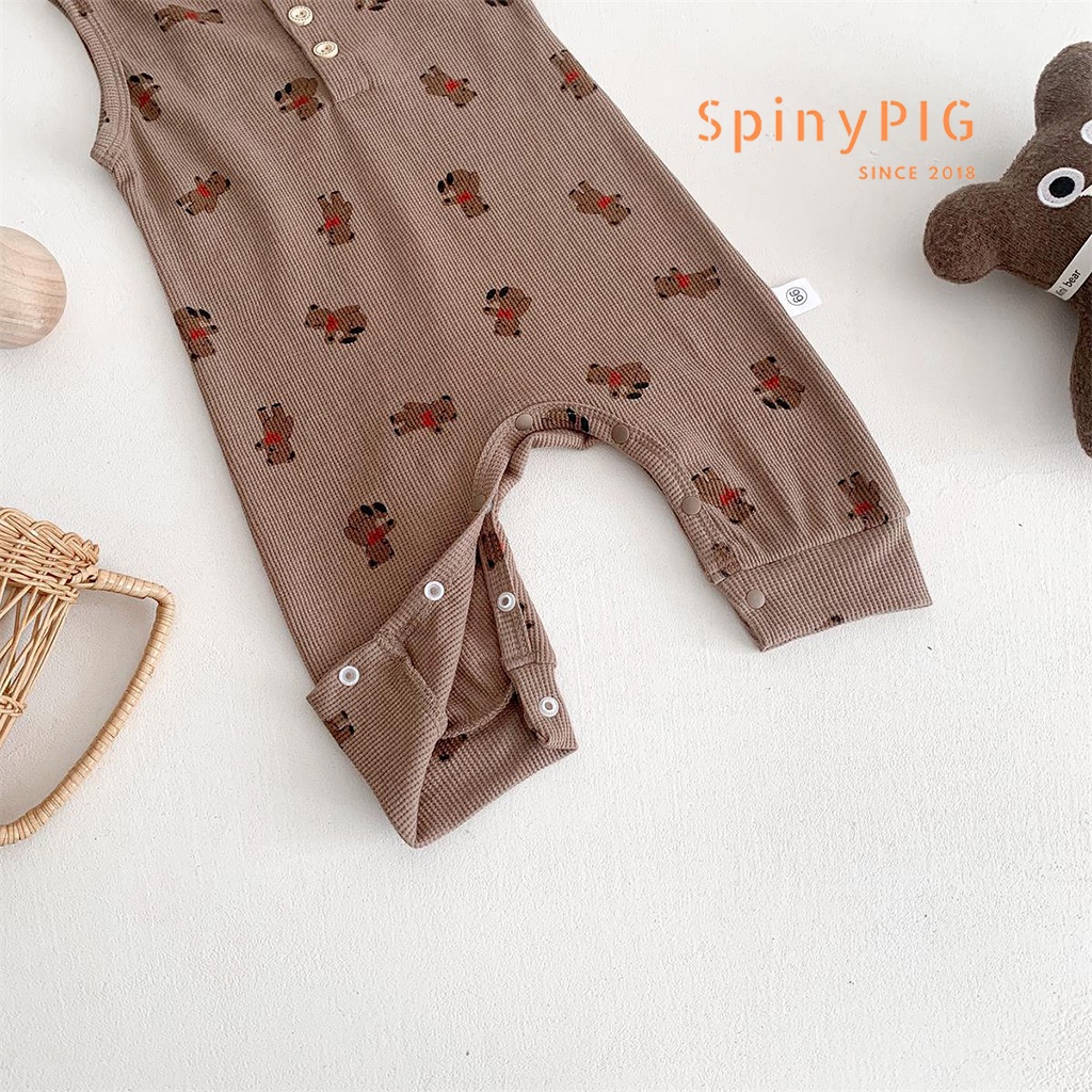 Bộ body hoạ tiết gấu cho bé 0-2 tuổi style Hàn Quốc sát nách chất liệu dệt kim thoáng khí dành cho hè thu