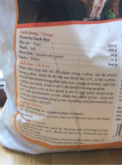 Bột trộn sẵn bánh mỳ đen gói 0.5kg kèm công thức
