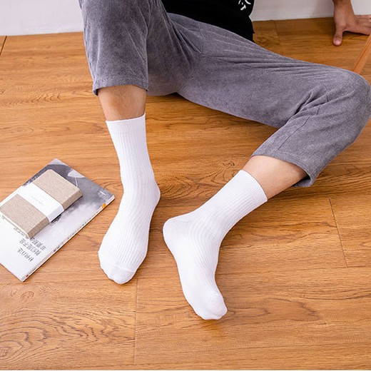 Tất cổ trung nam nữ trơn màu mẫu sọc gân, vớ cổ lửng unisex chất liệu sợi cotton cao cấp, mềm mại thoáng mát - FIVE-MARK