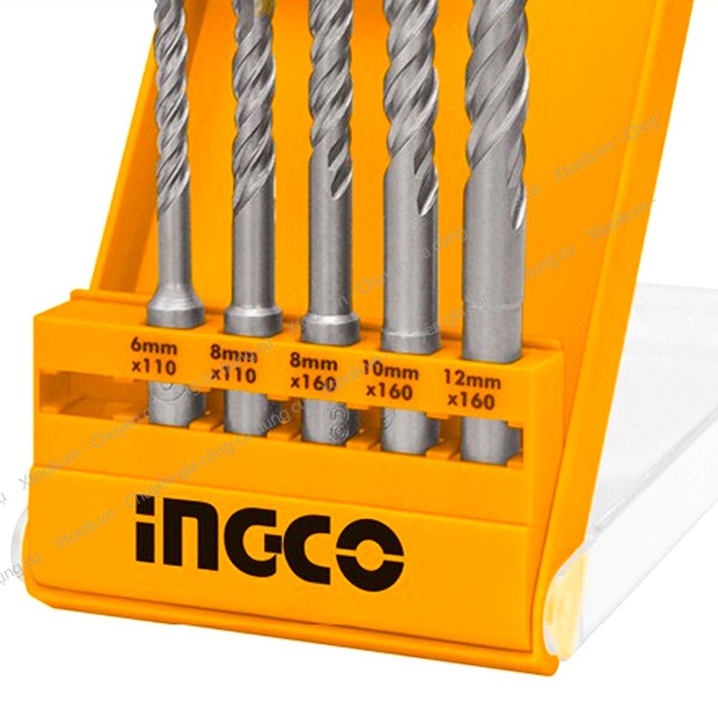 Bộ mũi khoan bê tông đuôi gài 5 chi tiết INGCO AKD2052 6-12mm hợp kim siêu cứng, mũi khoan tường, gạch đá đa chức năng.