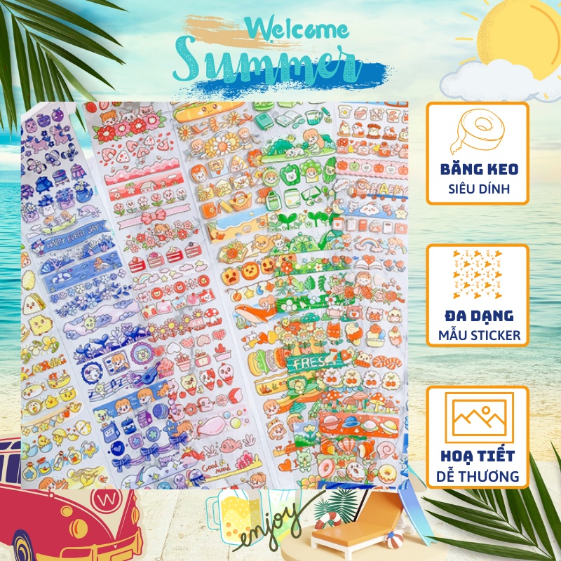 Sticker dán trang trí in hình hoạ tiết siêu dễ thương phong cách Nhật Bản