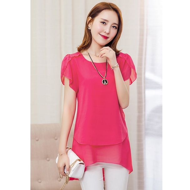 Áo chiffon Tay Ngắn Màu Trơn Thời Trang Cho Nữ