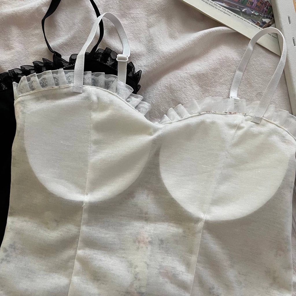Áo lót bra croptop nữ MiYours Fashion &amp; More BR4003 ren hoa cúc không gọng đệm mỏng cup tạo phom nâng ngực dáng dài