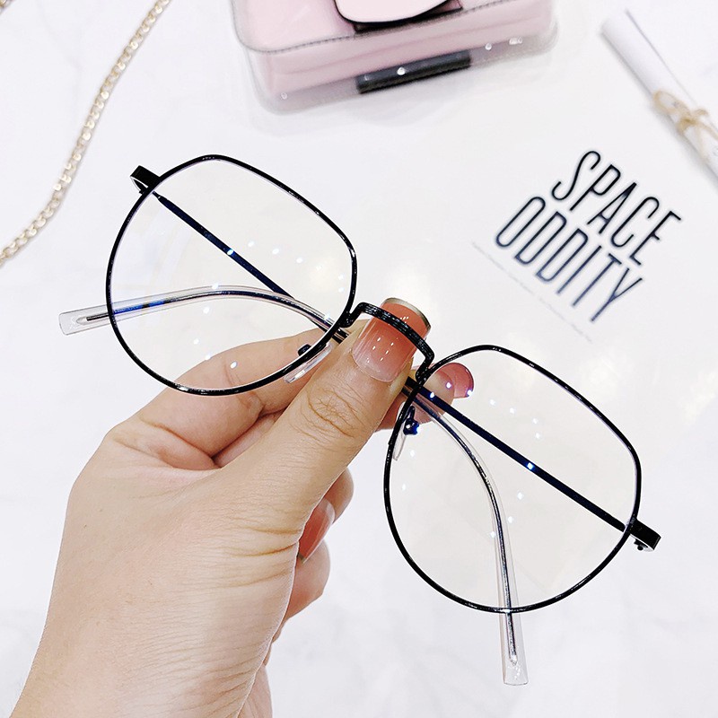 Gọng Kính Giả Cận Nữ Vintage Trắng Không Độ Dáng Học Sinh Hàn Quốc Kính Kim Loại Dẻo