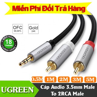 Cáp audio 3.5mm male to 2rca male cao cấp chính hãng ugreen 0.5m đến 5m