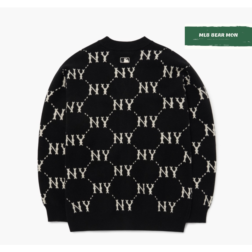 Áo Khoác Cardigan MLB Diamond Monogram Front Panel Pattern Cardigan New York Yankees  3Akcm0224-50Bks màu đen logo ny
