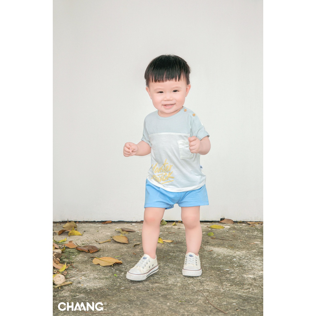 [CHAANG] Áo Phông Cộc tay Active Ghi Trắng Cho Bé Chaang