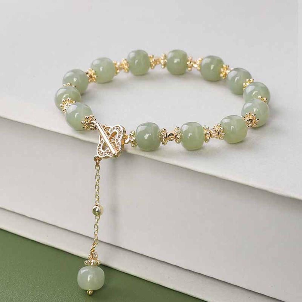 Vòng Đeo Tay Đính Hạt Ngọc Bích Giả Tròn Có Thể Điều Chỉnh Sáng Tạo Thích Hợp Làm Quà Tặng