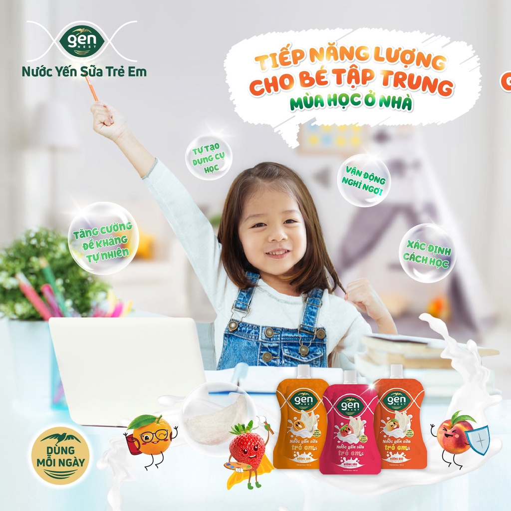 Combo 18 Túi Nước yến sữa trẻ em Gennest  _dùng cho bé từ 1 tuổi