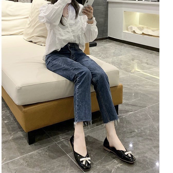 Giày bệt nữ 💎SALE💎 giày búp bê công sở xinh đính đá nơ mũi tròn đẹp da bóng đế chống trơn hàng nhập khẩu cao cấp | BigBuy360 - bigbuy360.vn