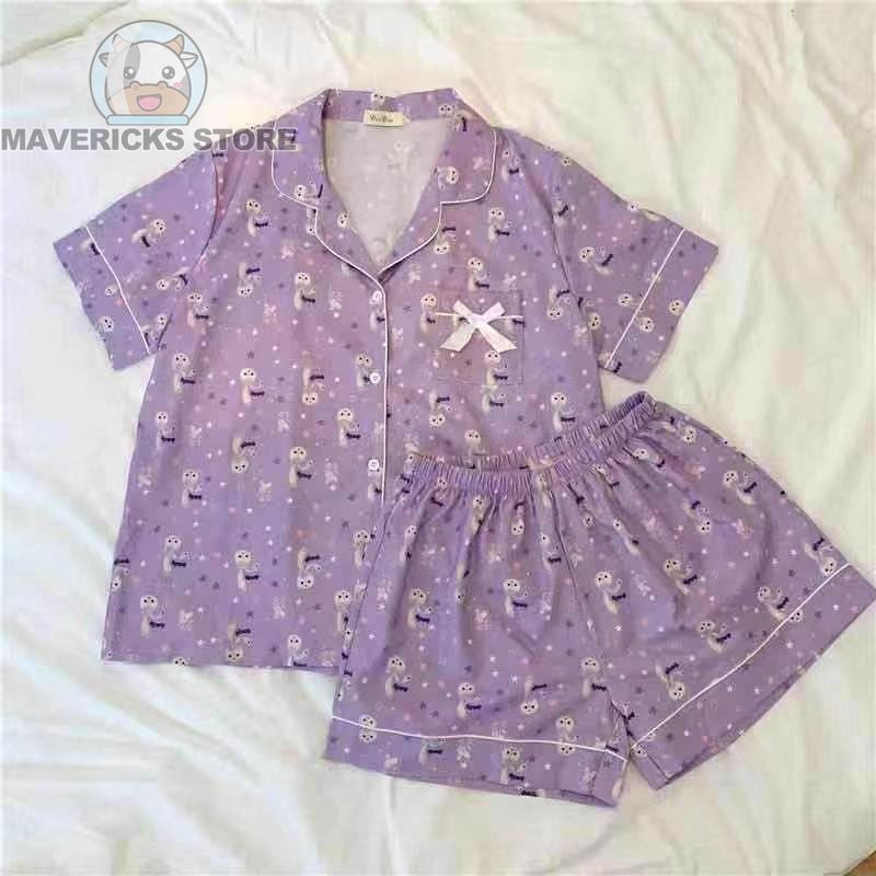 Bộ Đồ Ngủ Pijama In Hình Thỏ Màu Tím Phong Cách Hàn Quốc Cho Nữ