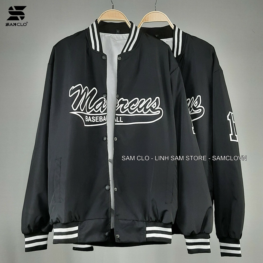 Áo khoác dù bomber 2 lớp nam nữ SAM CLO phong cách bóng chày form rộng unisex mặc cặp - couple in bts đen