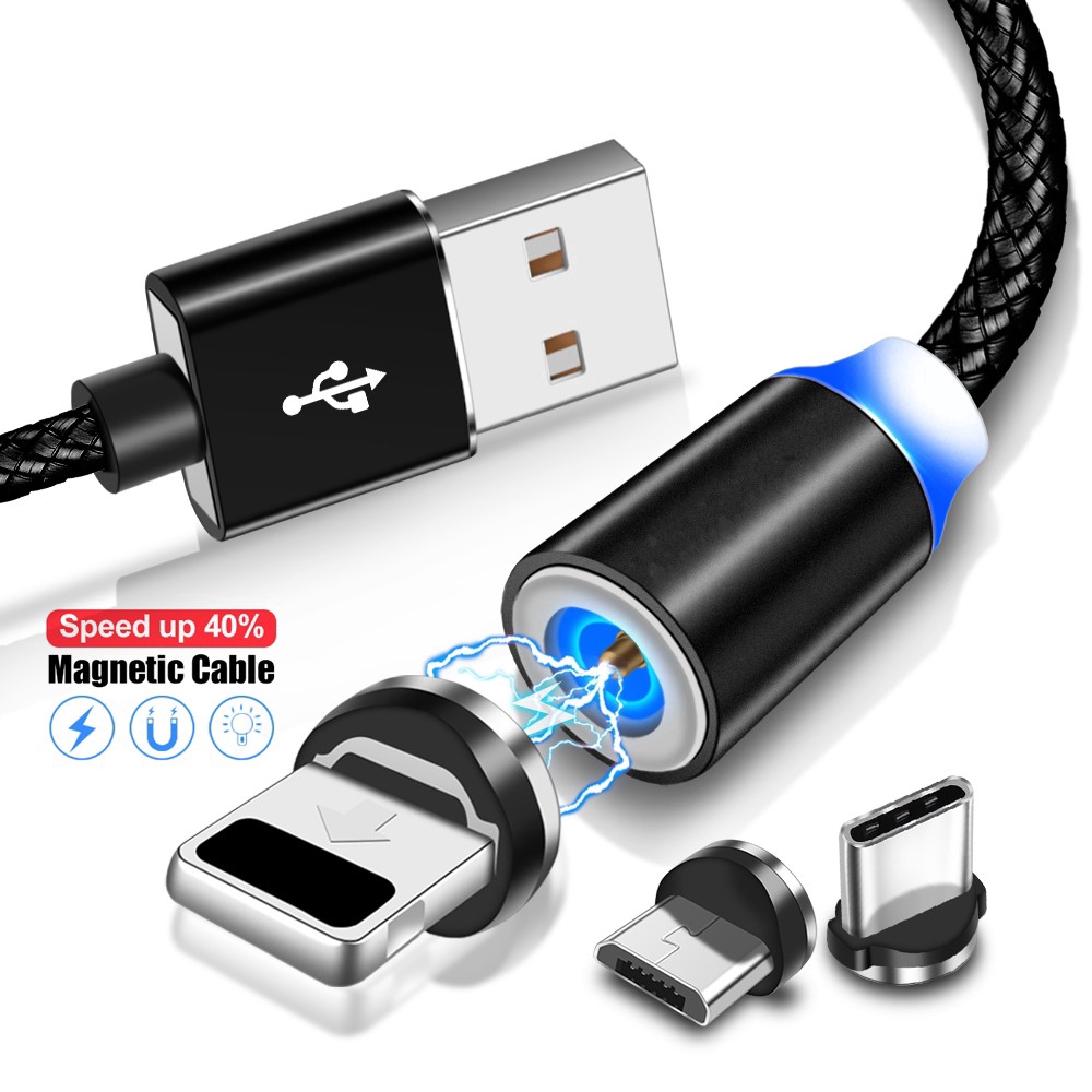 Hot Sell!LED Magnetic USB Cables 1m ,Micro USB & Type C & Lightning Fast Charge Cables For IOS Android