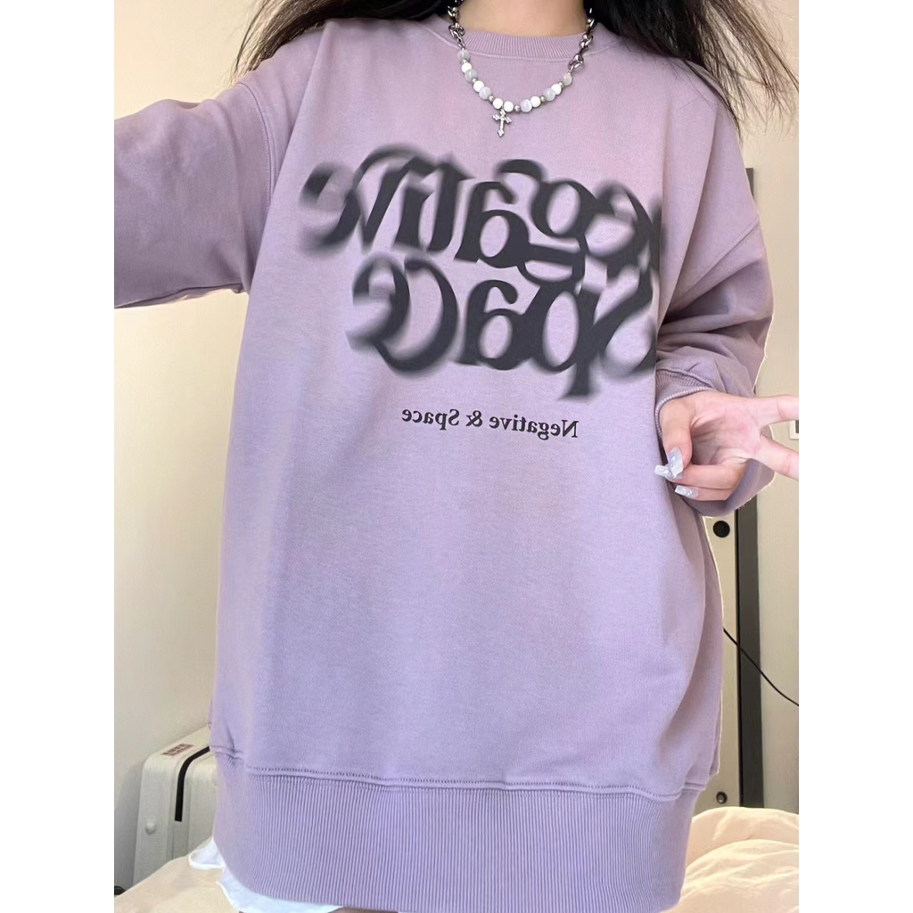 Áo sweater Cổ Tròn Dáng Rộng Màu Tím Phong Cách Mỹ Cổ Điển Thời Trang Cho Nữ