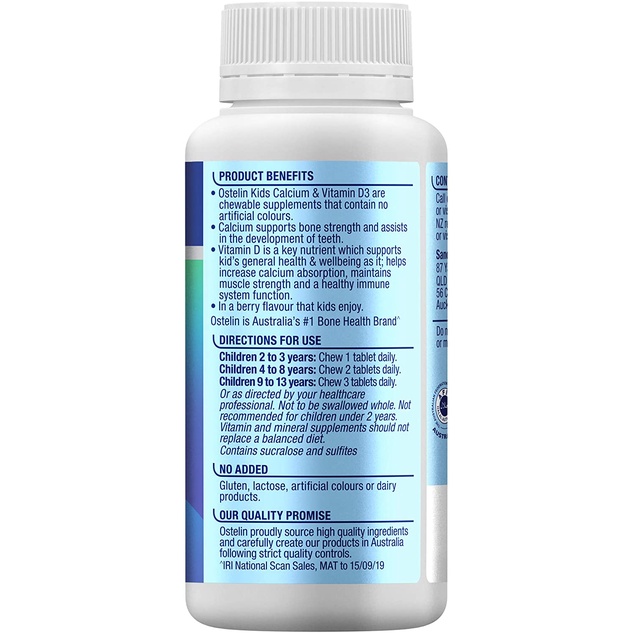 Viên nhai bổ sung vitamin D &amp; Calcium dành cho bé Ostelin 90 viên của Úc