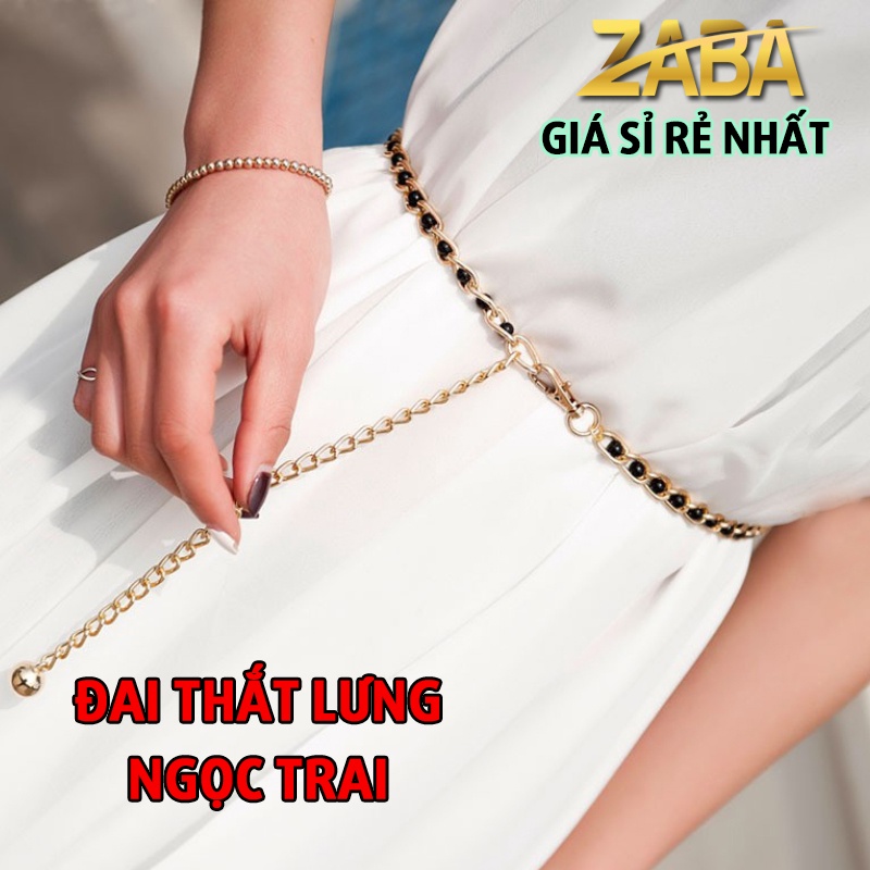 Thắt Lưng Nữ Đai Belt Nịt Móc Xích Chuỗi Hạt Đeo Eo Body Ngọc Trai Dây Kim Loại Mạ Vàng Đầm Váy Zaba