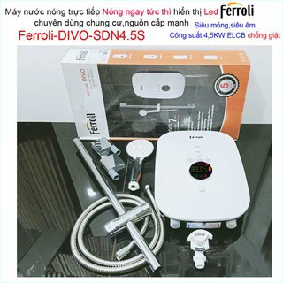 Bình nước nóng trực tiếp Ferroli DIVO SDN 45w Kích thước34cm x 24cm x 6,8cm