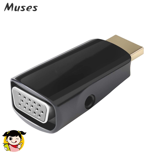 Muse07 Adapter nối cổng 1080P HDMI sang VGA cho laptop và máy tính with 3.5 mm Audio Video Jack