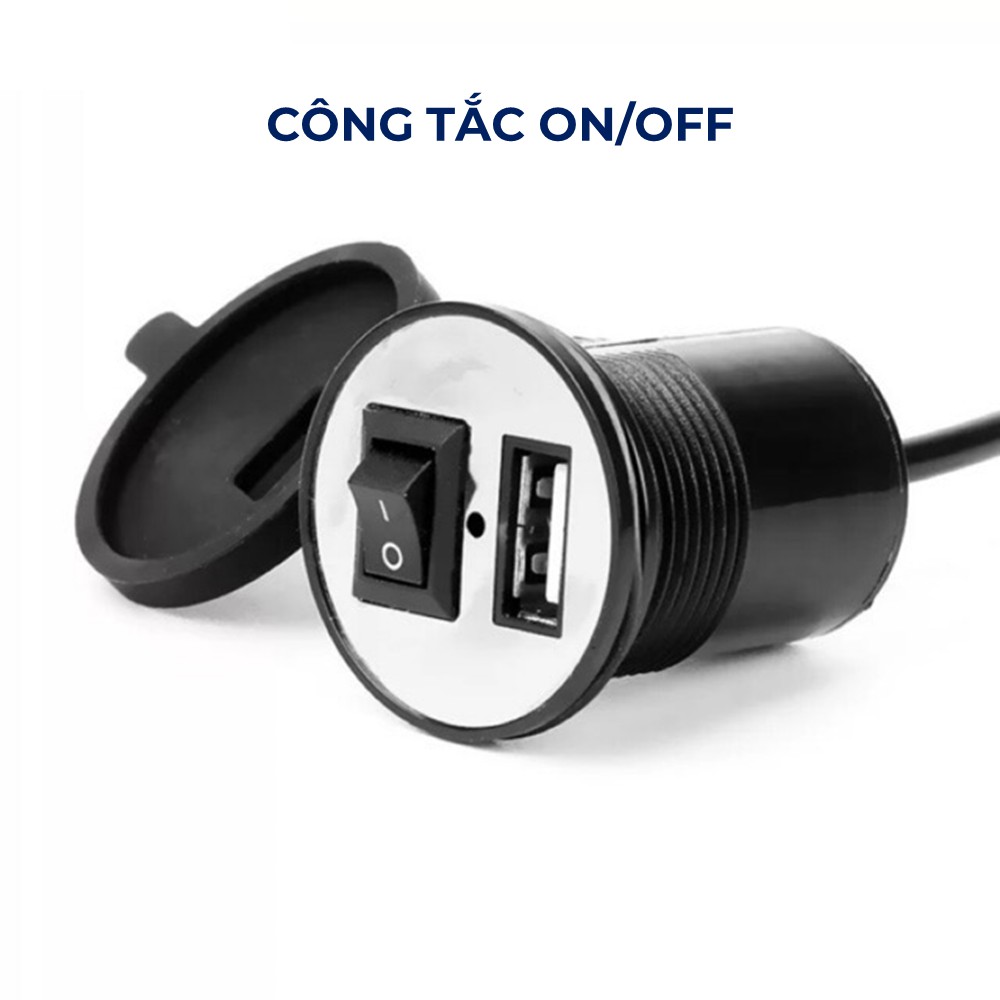 Sạc điện thoại trên xe máy cổng sạc usb chống nước có công tắc gắn ắc quy