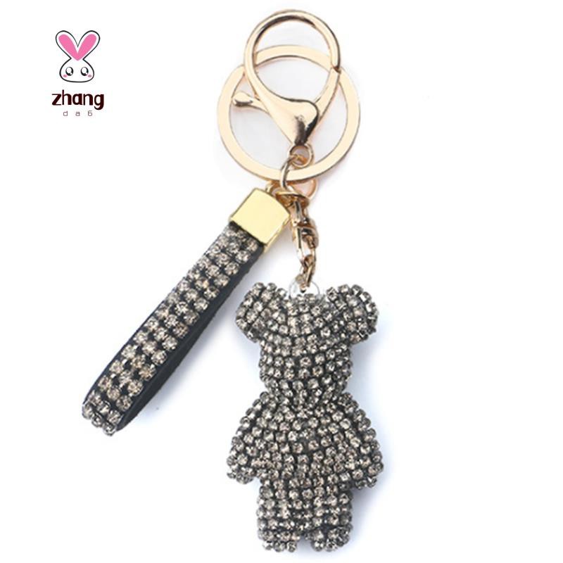 Diamond Bear Leather Strap Car Key Chain Bag Handbag Pendant,Pink