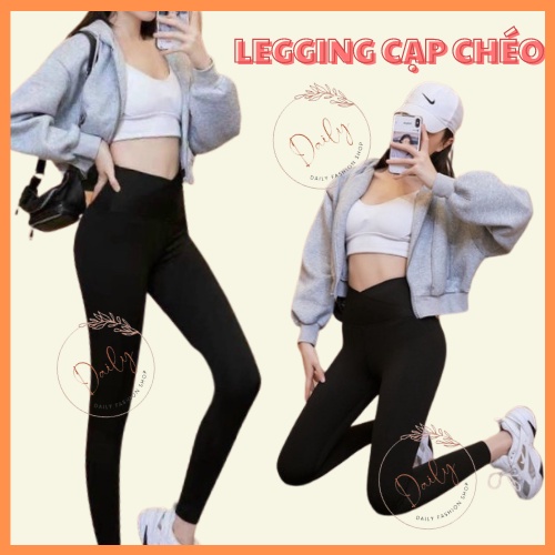 Quần Legging Nữ Gen Bụng Dáng Dài Cạp Chéo Trơn Chất Cotton Co Giãn Lưng Cao Daily