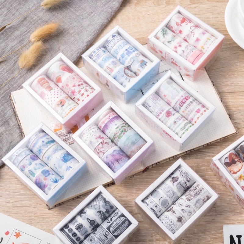 Set 10 cuộn băng dán trang trí màu sắc và họa tiết dễ thương