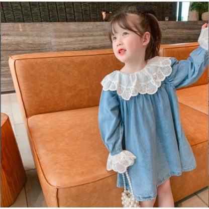 Váy bò phối ren tiểu thư cho bé gái đủ size 2022