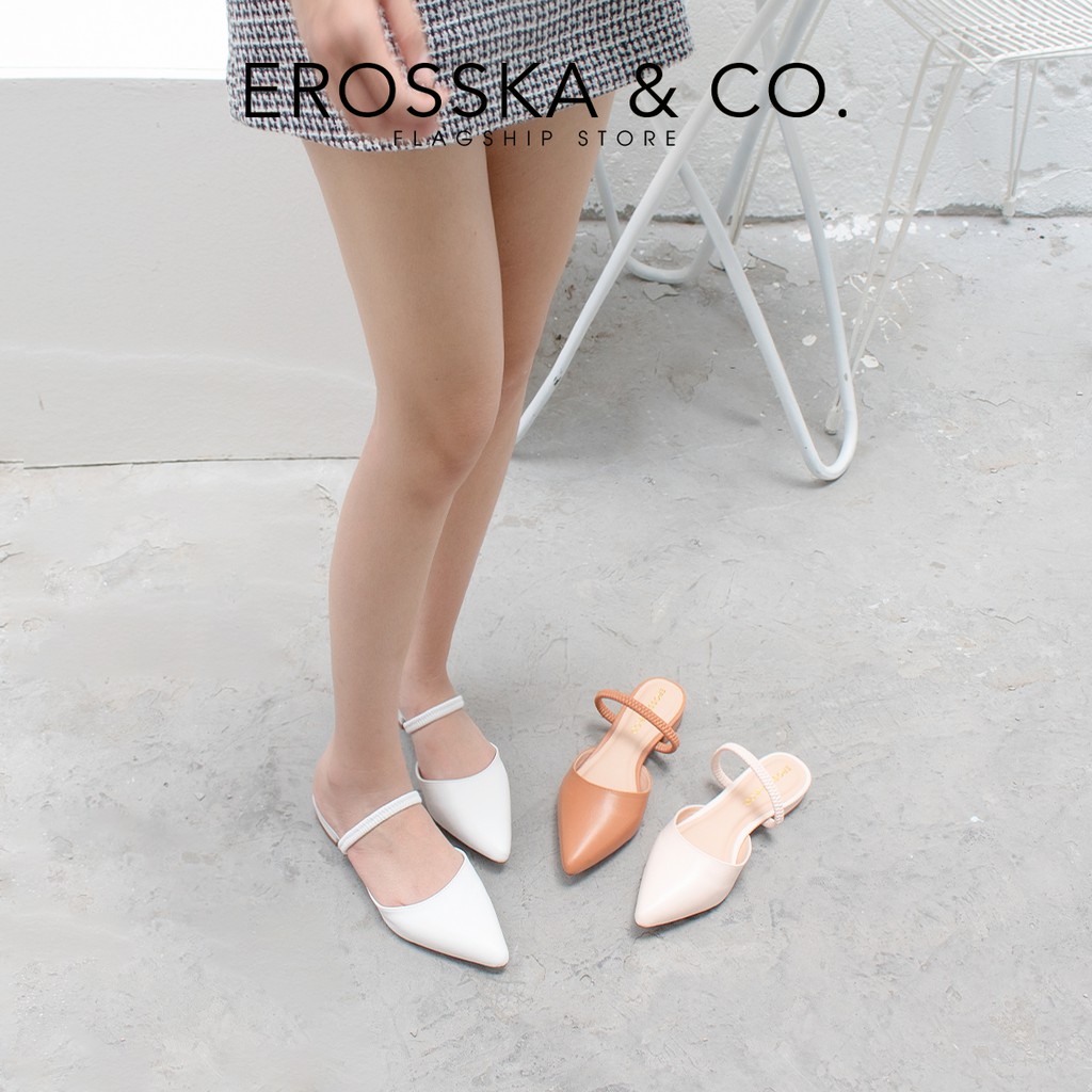 [Mã WABR2291 giảm 10% đơn 99K] Giày đế bệt Erosska mũi nhọn hở gót phối dây cao 2cm màu nude_EL002