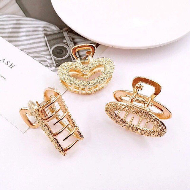 Combo 2 Kẹp Tóc Hàn Quốc Vân Nổi Vàng Sang Chảnh
