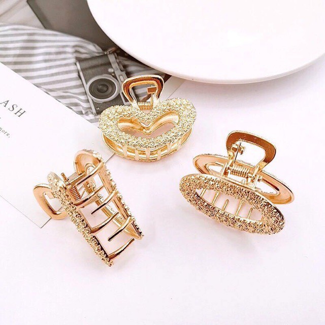 Set 5 Kẹp Tóc Càng Cua Nhỏ Hàn Quốc Vân Nổi Mạ Vàng Sang Chảnh KT7