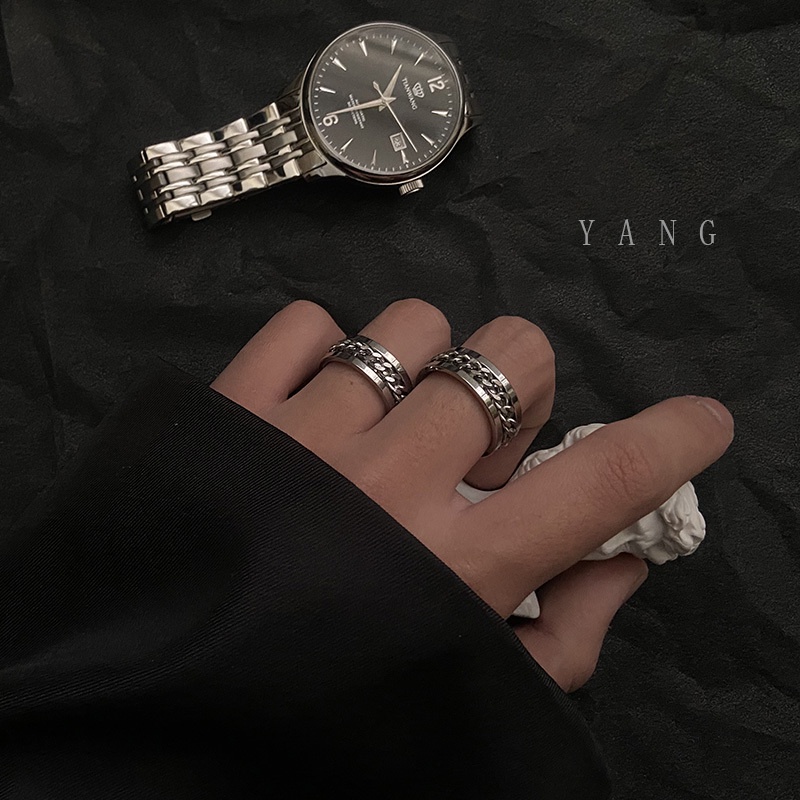 Nhẫn Thép Titan Phối Dây Xích Phong Cách hip hop Hàn Quốc Thời Trang Cho Nam Và Nữ