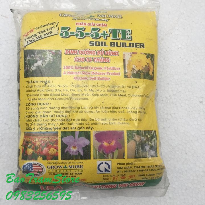 [SIEURE] Phân hữu cơ tan chậm dạng túi lọc Growmore 5-5-5 TE bịch 400g (36 gói nhỏ) hàng đẹp, phân phối chuyên nghiệp.