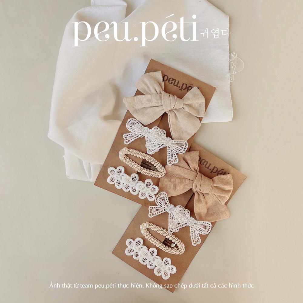 Set 4 kẹp tóc style Hàn Quốc tone màu Vintage cho bé- peu.péti