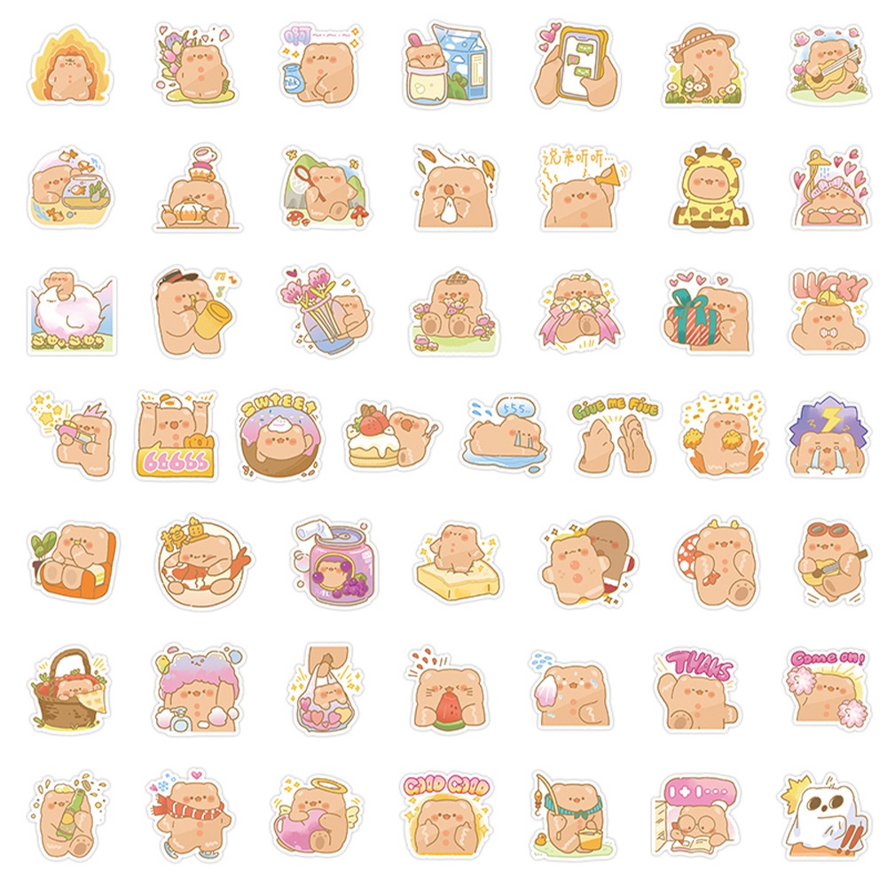 Bộ 120 / 60 Miếng Dán Trang Trí Bình Nước / Laptop Hình Gấu Dễ Thương