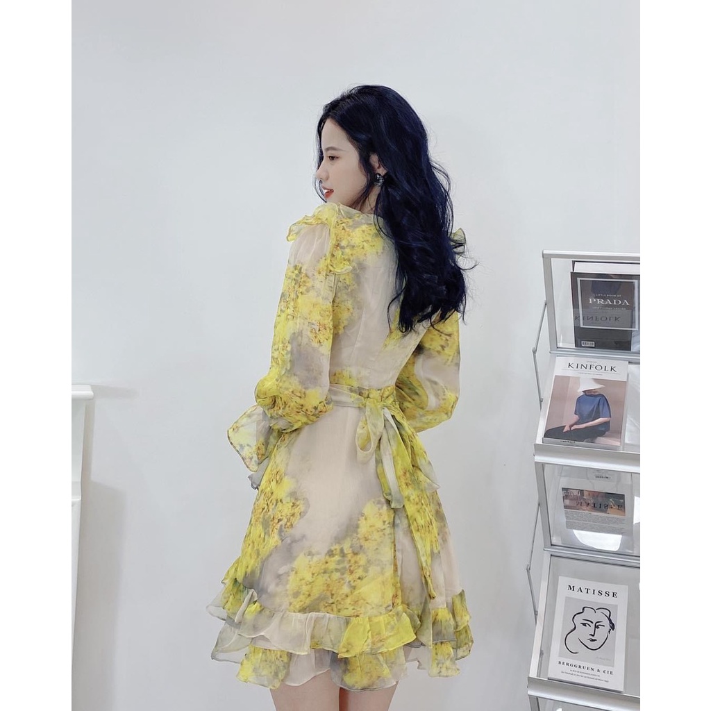 Đầm Loang Vàng Siêu Xinh Phối  Màu Sang Chảnh - Công Chúa Xòe Bướm - Tôn Dáng UP
