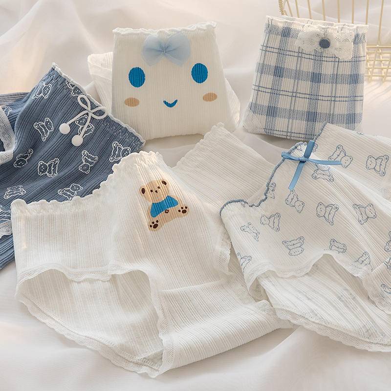 Quần Lót Nữ Hình Gấu - Quần Lót Cotton Viền Lượn Sóng, Co Giãn 4 Chiều AMYBRA L8035