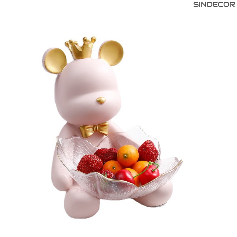 Gấu bê khay,ôm tô đựng đồ trái cây, khay kim loại, tô thủy tinh, ngộ nghĩnh, dễ thương - Sindecor