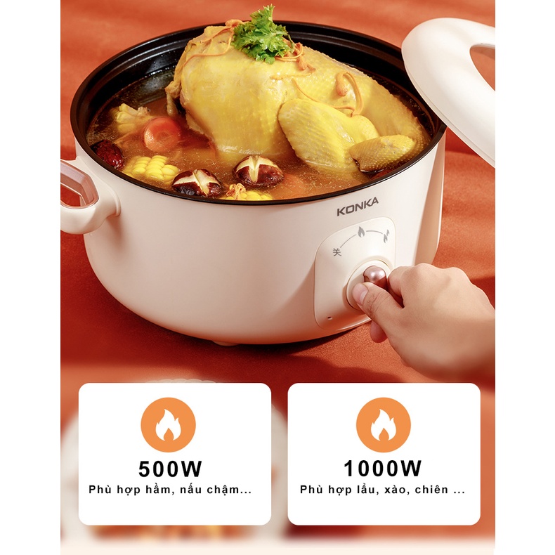 Nồi Lẩu Điện Đa Năng Chống Dính 3 Lít 1000W Hot Pot KONKA KZG-HP03