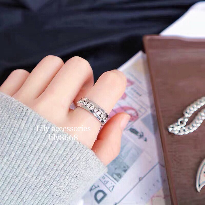 nhẫn titan đính đá cho nam nữ không gỉ không đen unisex