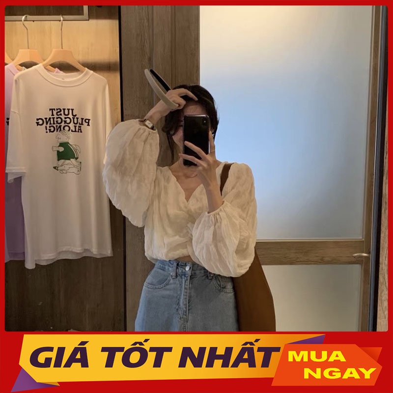 Áo Kiểu- Áo Croptop Dài Tay Nhăn Nhún Ngực 2 Lớp M0315