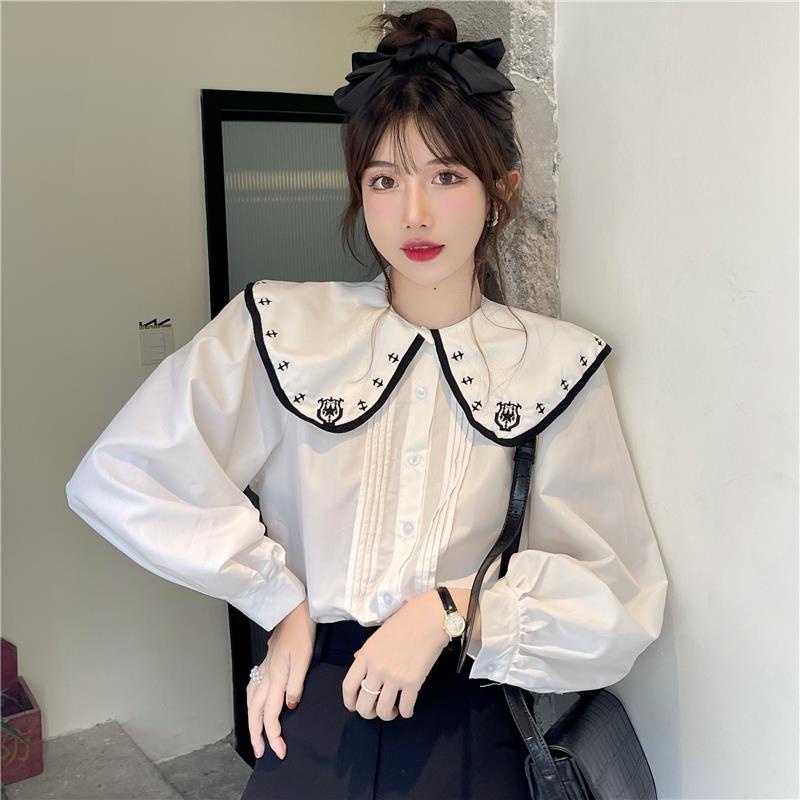 Áo Sơ Mi Trắng Tay Dài Cổ Búp Bê Thời Trang Cho Nữ