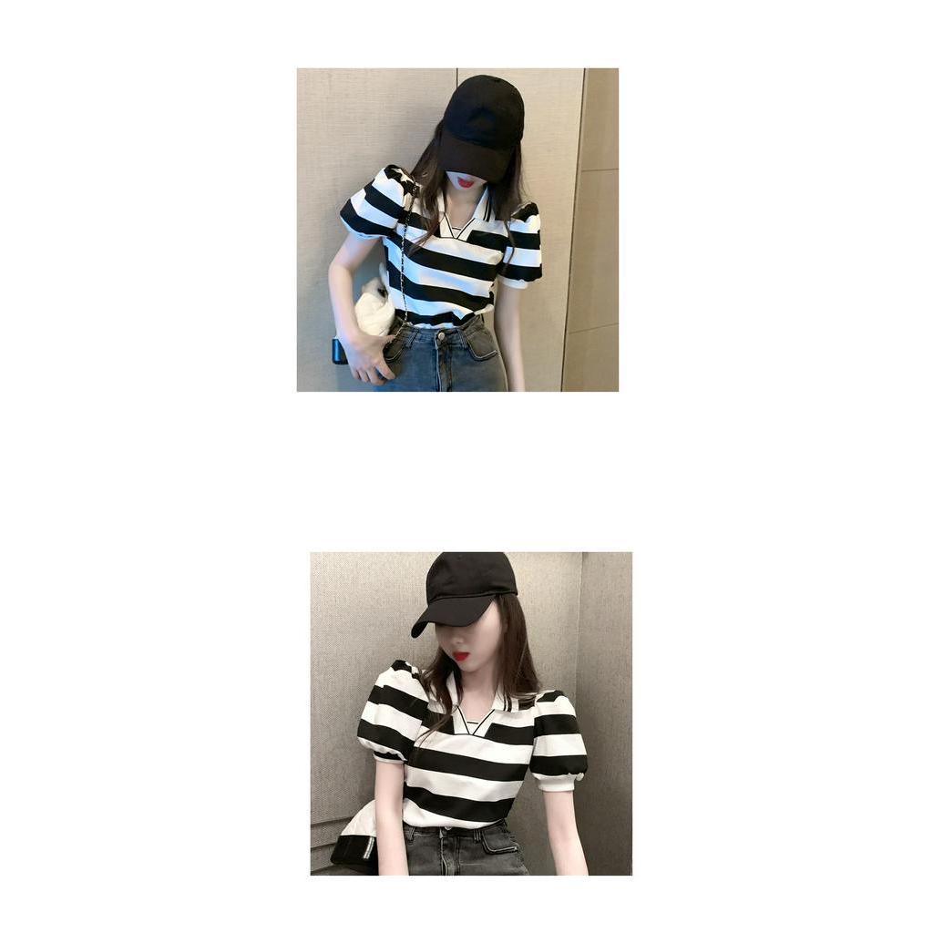 Áo Thun Ngắn Tay Kẻ Sọc Ngang Thời Trang Hè 2021 Dành Cho Nữ