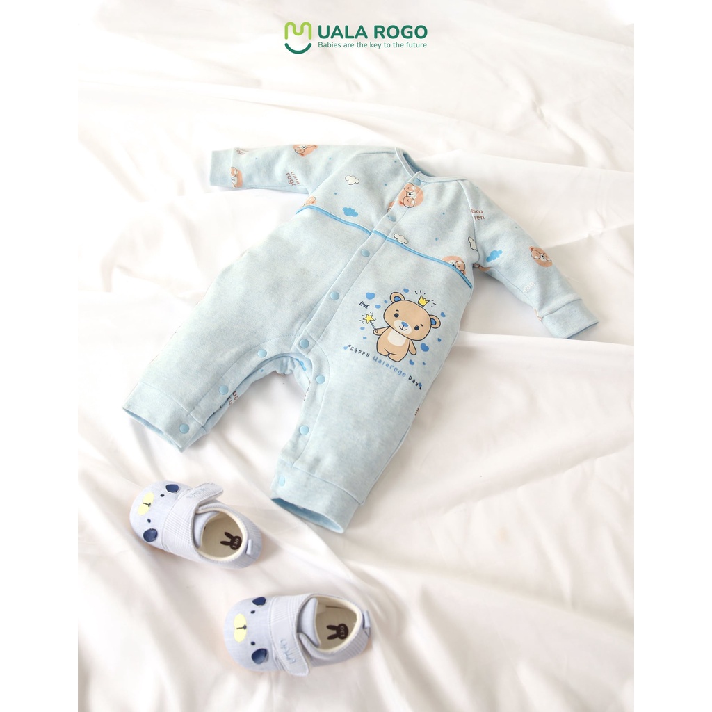 Bodysuit cho bé sơ sinh Uala rogo 0-1 tuổi cotton nỉ nhẹ ấm áp gọn gàng cúc bấm giữa áo liền quần 3921