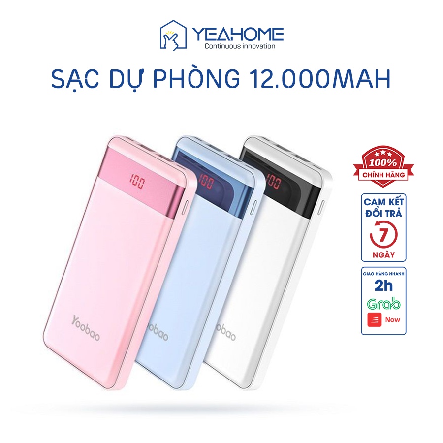 Sạc Dự Phòng Yoobao 12000mAh Model PL12Pro, Màn Hình LED Pin Polymer An Toàn Bền Bỉ - Hàng chính hãng