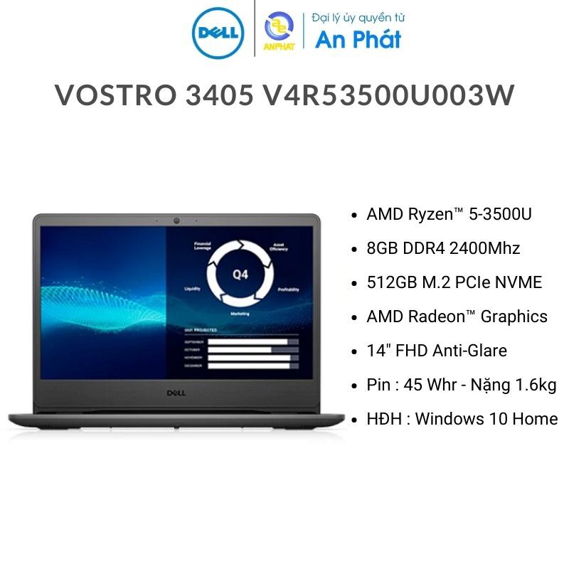 Laptop Dell Vostro 3405 V4R53500U003W (Ryzen™ 5-3500U | 8GB | 512GB | 14.0'| Win 10 )