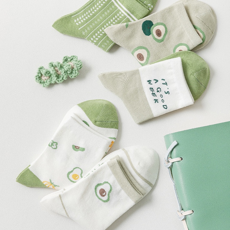 Tất vớ cổ ngắn Unisex phối màu xanh lá họa tiết trái bơ vớ cao cổ nam nữ phong cách Hàn Quốc cực kỳ dễ thương TD043