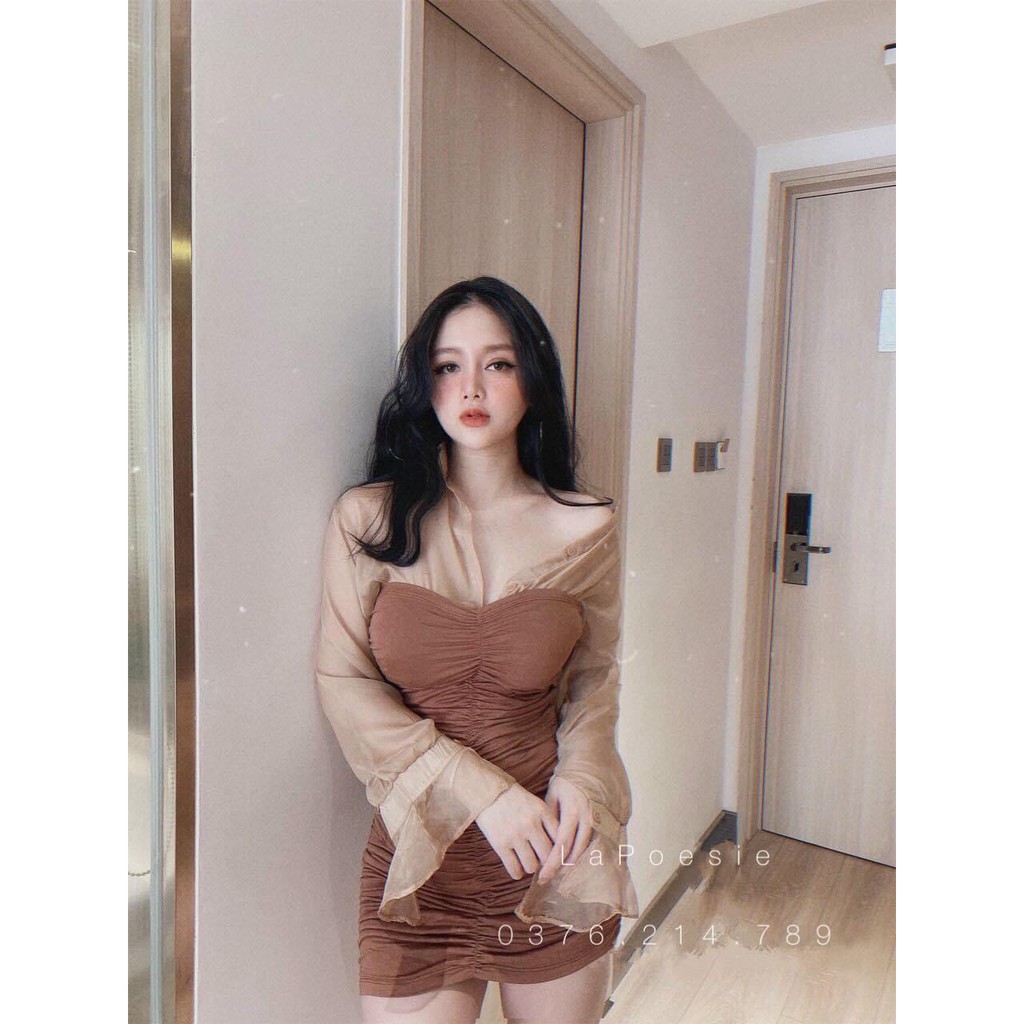 Váy Đen Body Tay Ngực Phối Trắng Trẻ Trung Phong Cách