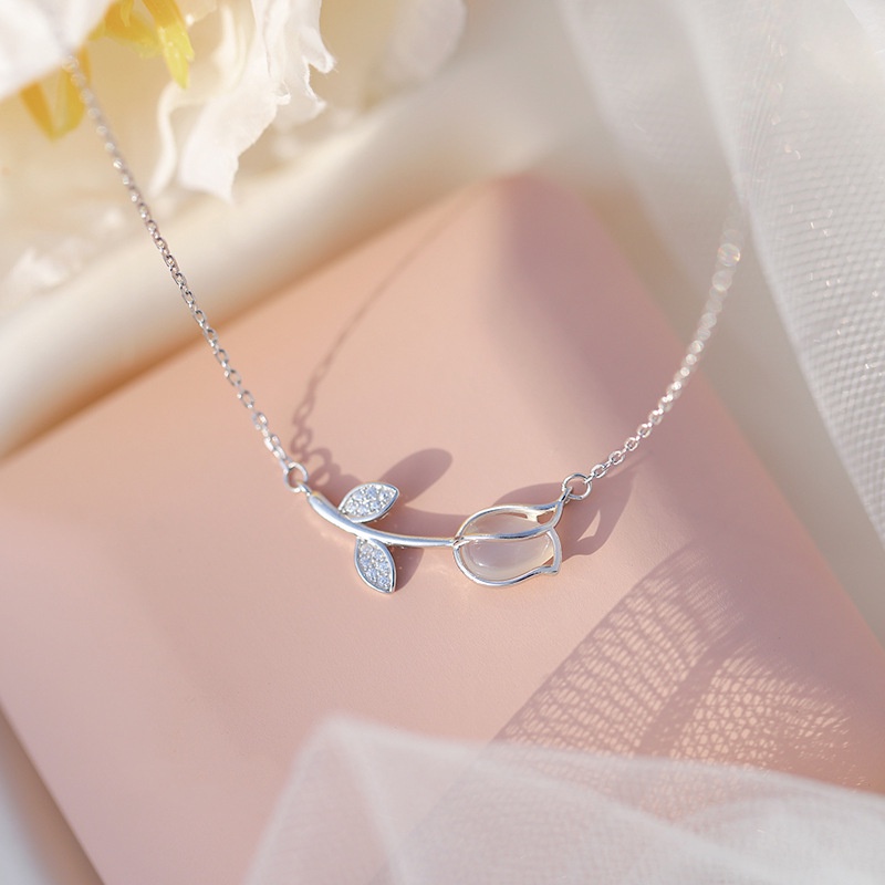 Dây Chuyền Mặt Hoa Tulip Đính Đá Opal Phiên Bản Hàn Quốc Sang Trọng Dễ Phối Đồ