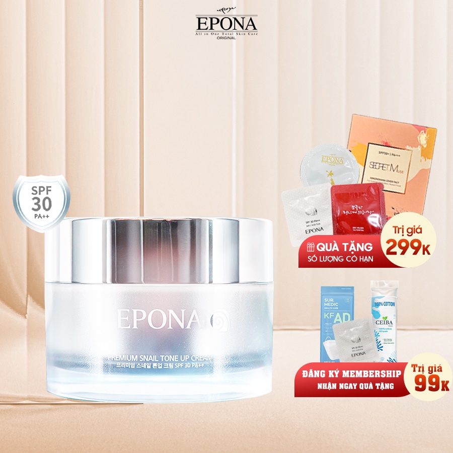 Kem Dưỡng Trắng - Nâng Tone Mỏng Nhẹ - Tự Nhiên Epona Premium Snail Tone Up Cream SPF 30 PA++  50ml