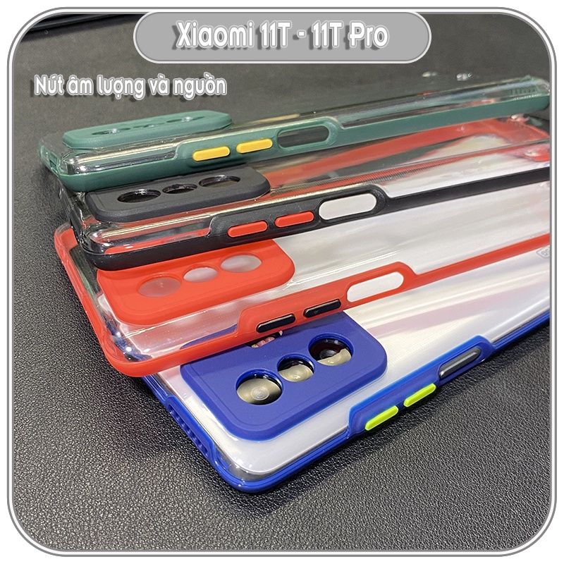 Ốp Lưng cho Xiaomi 11T - 11T Pro PC Cứng Trong Suốt Viền Màu Che Camera